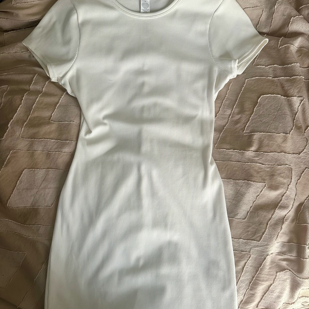 ALO Yoga Ivory Ribbed Short Sleeve Dress - Picture 5 of 6